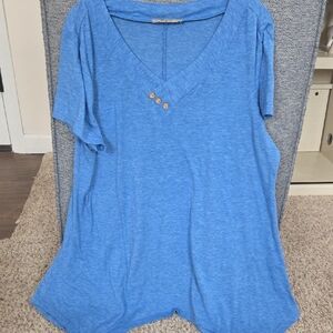 Casual Blue V-Neck Women's Tee